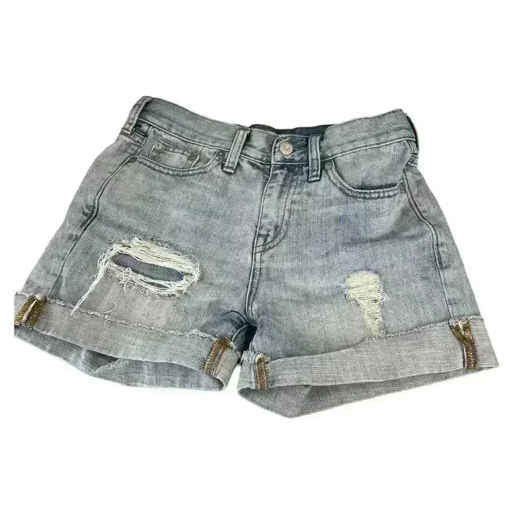 Madewell Women's Boyfriend Distressed Denim Shorts Blue Vintage Size 24 - Picture 2 of 5